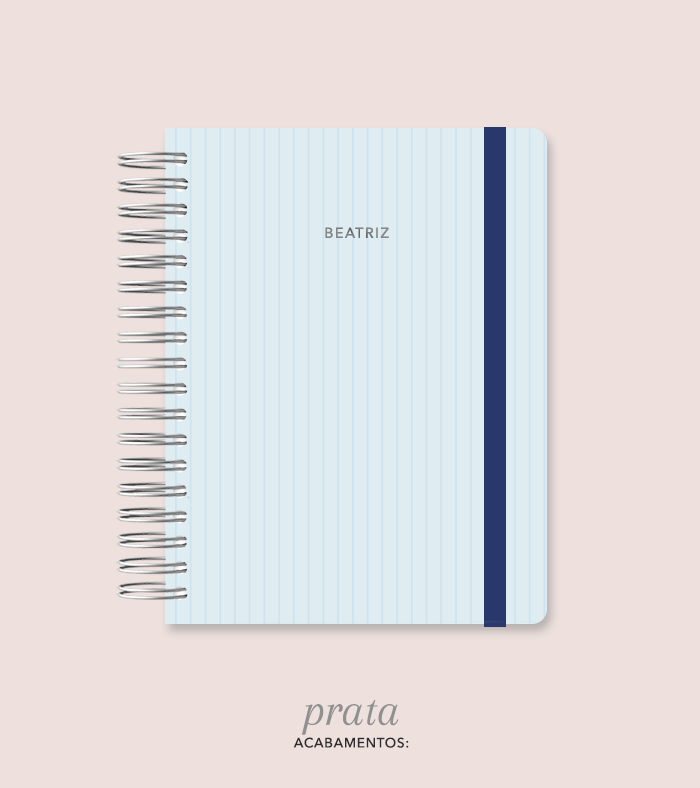 Capa + Espiral Colegial Azul Listrado | com Bolso e Divisórias