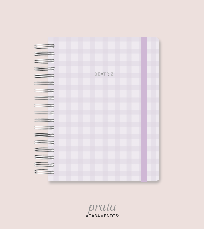 Capa + Espiral Colegial Lilás Xadrez | com Bolso e Divisórias