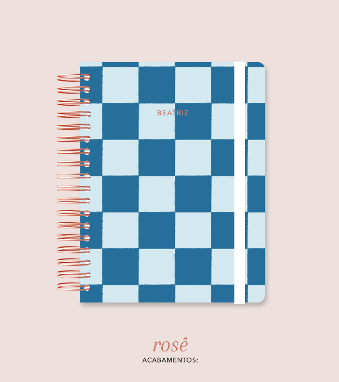 Capa + Espiral Colegial Navy Checkered | com Bolso e Divisórias