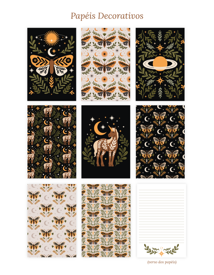 Kit 8 Papeis Decorativos Floresta da Lua 2.0 - Box Ed. 6