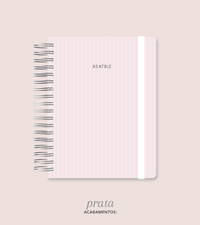 Capa + Espiral Colegial Rosa Listrado | com Bolso e Divisórias