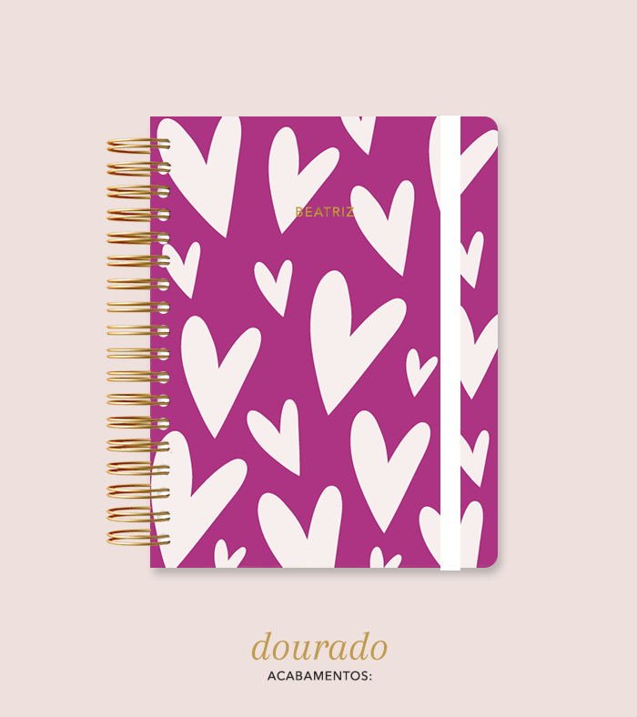 Capa + Espiral Colegial Corações 6 | com Bolso e Divisórias