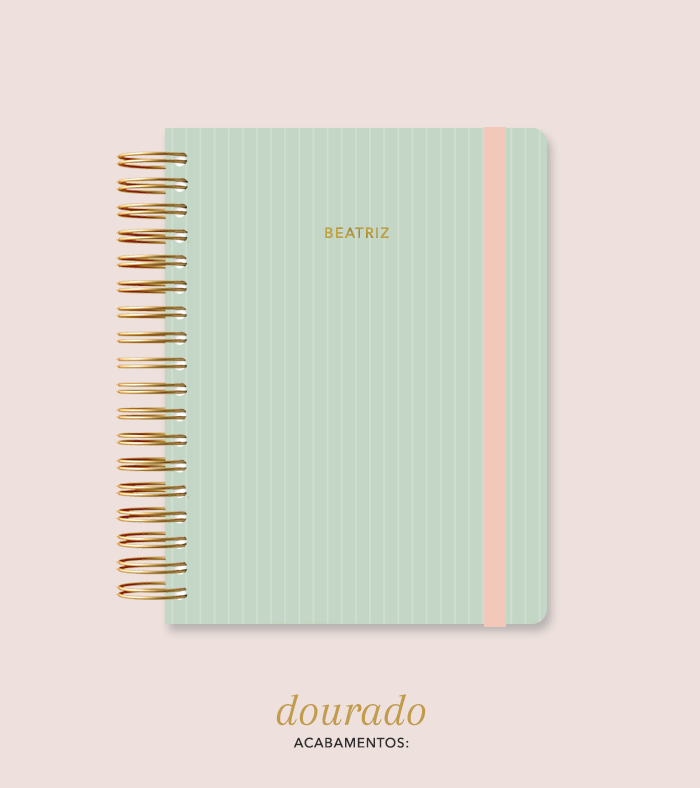 Capa + Espiral Colegial Verde Listrado | com Bolso e Divisórias