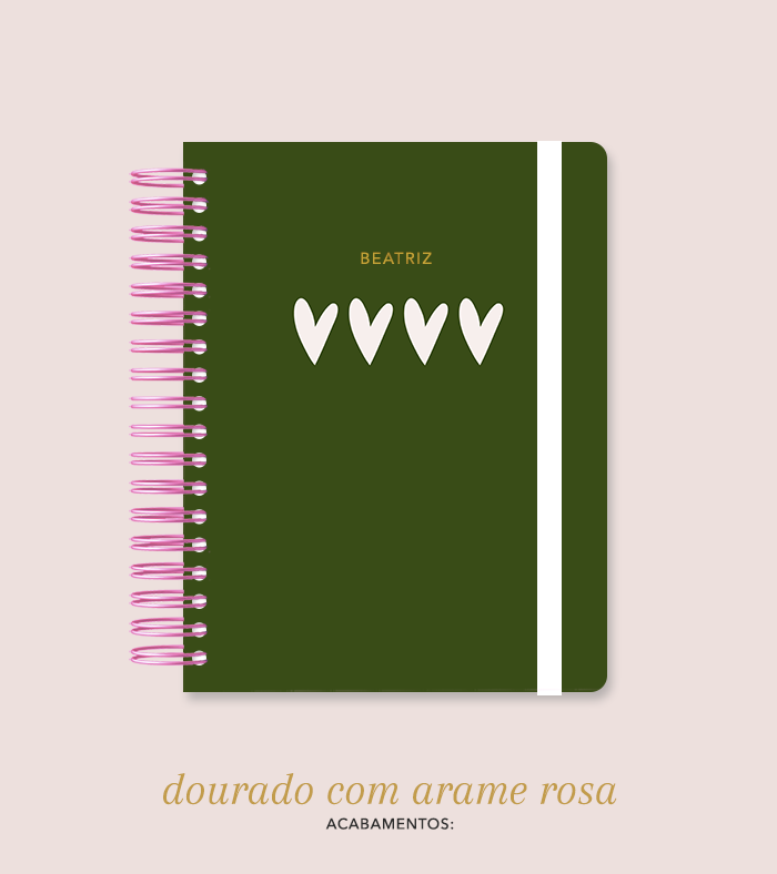 Capa + Espiral Colegial Corações 5 | com Bolso e Divisórias