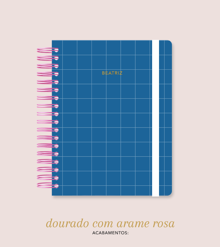 Capa + Espiral Colegial Navy Quadriculado | com Bolso e Divisórias
