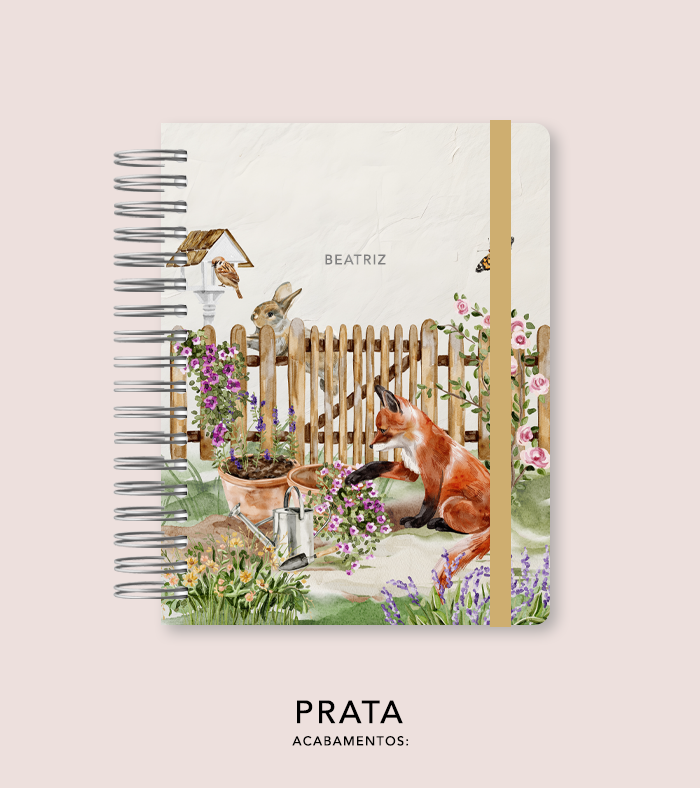 Capa + Espiral Colegial Jardim Secreto Aquarela 02 | com Bolso e Divisórias