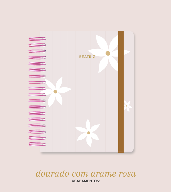 Capa + Espiral Colegial Marrom Listrado Flores | com Bolso e Divisórias