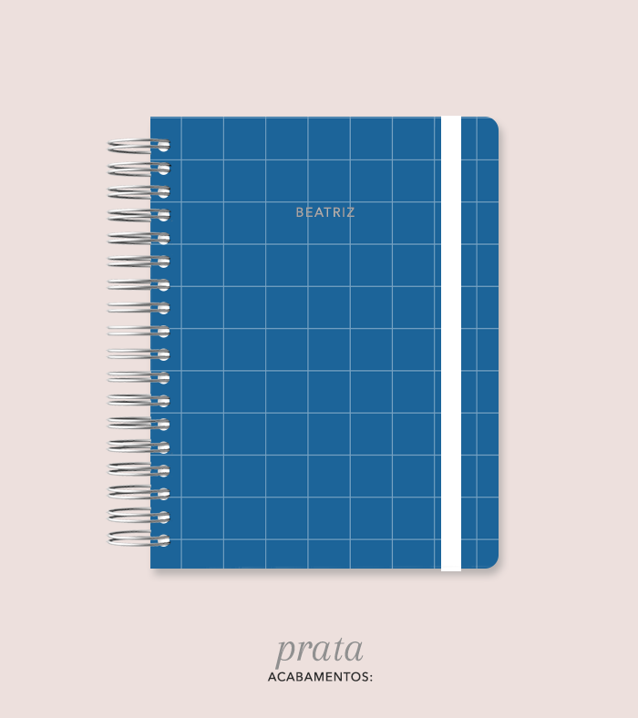 Capa + Espiral Colegial Navy Quadriculado | com Bolso e Divisórias