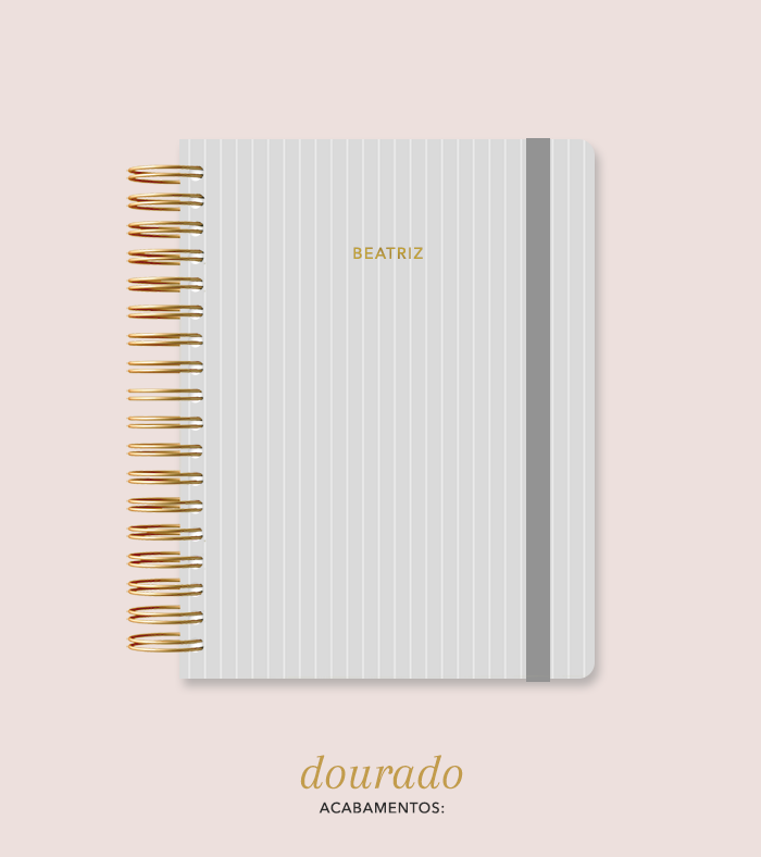 Capa + Espiral Colegial Cinza Listrado | com Bolso e Divisórias