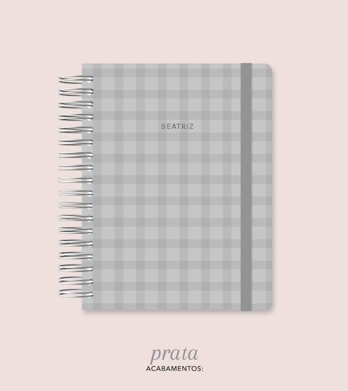 Capa + Espiral Colegial Cinza Xadrez | com Bolso e Divisórias