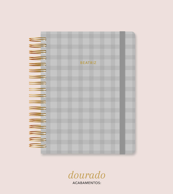 Capa + Espiral Mini Cinza Xadrez | com Bolso e Divisórias