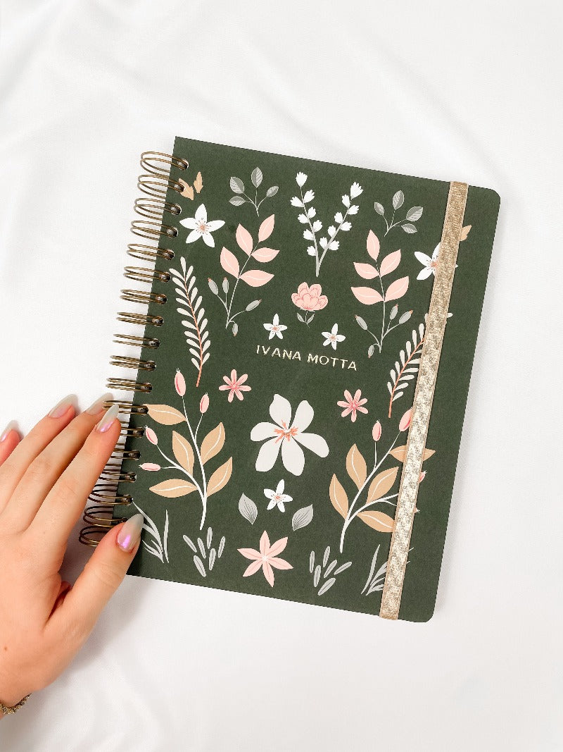 Capa + Espiral Colegial Jardim Verde | com Bolso e Divisórias