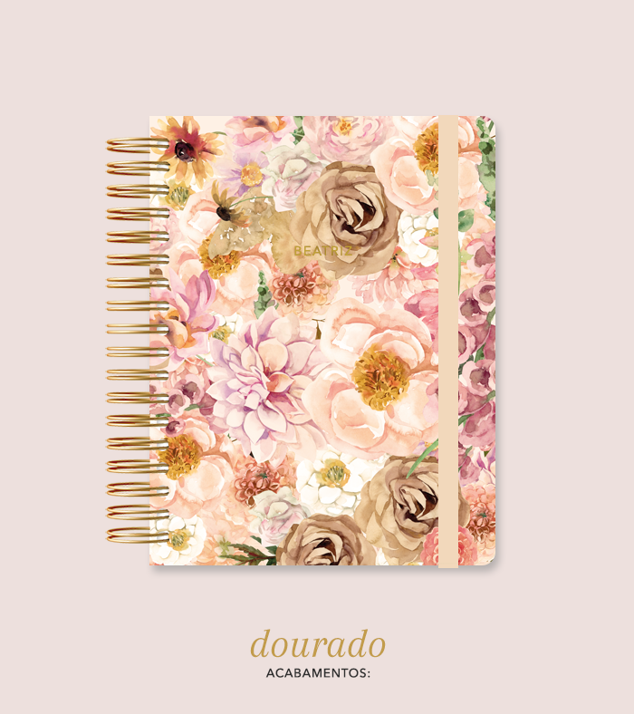 Capa + Espiral Mini Flores 1 | com Bolso e Divisórias