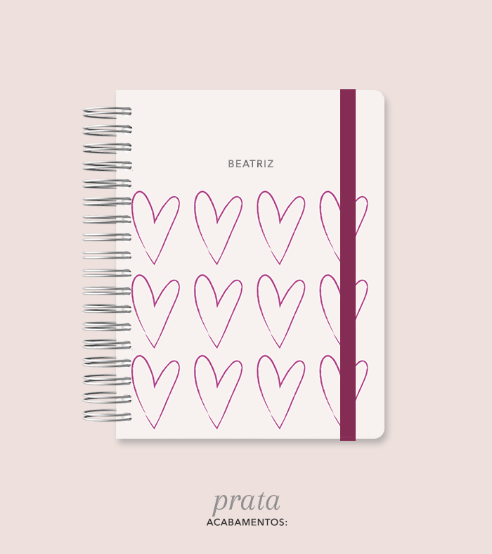 Capa + Espiral Colegial Corações 8 | com Bolso e Divisórias