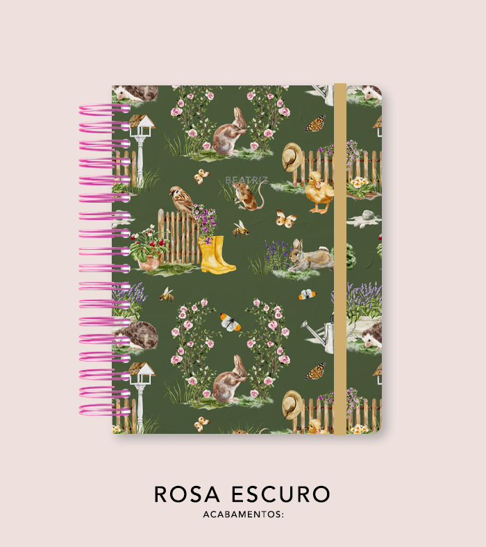 Capa + Espiral Colegial Jardim Secreto Estampa Verde Escuro | com Bolso e Divisórias