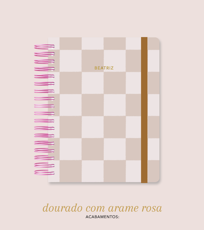 Capa + Espiral Colegial Marrom Checkered | com Bolso e Divisórias