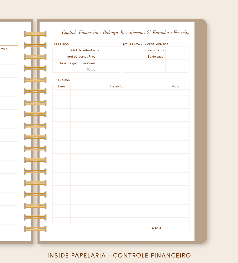 Insert Planner - Controle Financeiro | 120g/m²