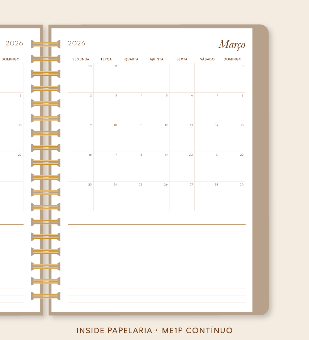 Insert Planner - ME1P Mês em 1 Página (datado 2026 - meses contínuos) | 120g/m²