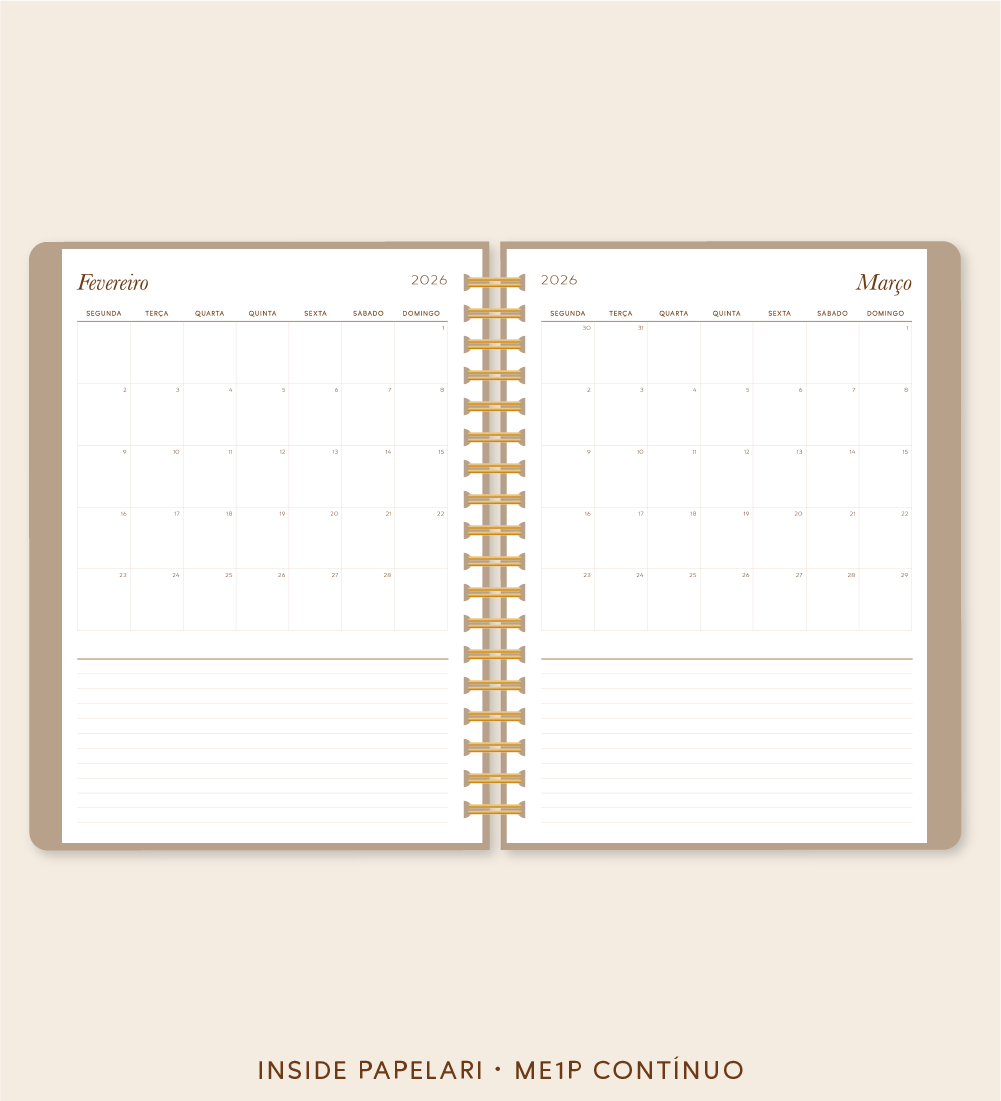 Insert Planner - ME1P Mês em 1 Página (datado 2026 - meses contínuos) | 120g/m²