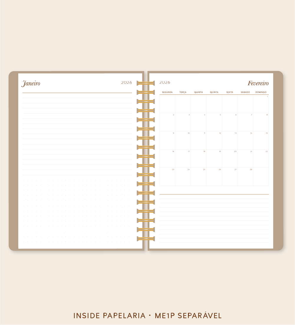 Insert Planner - ME1P Mês em 1 Página (datado 2026 - meses separáveis) | 120g/m²