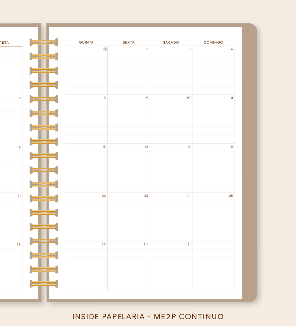 Insert Planner - ME2P Mês em 2 Páginas (datado 2026 - meses contínuos) | 120g/m²