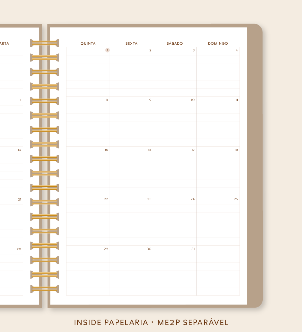 Insert Planner - ME2P Mês em 2 Páginas (datado 2026 - meses separáveis) | 120g/m²