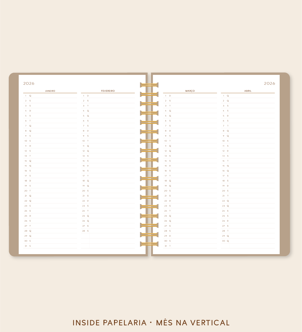 Insert Planner - Mês na Vertical (datado 2026) | 120g/m²