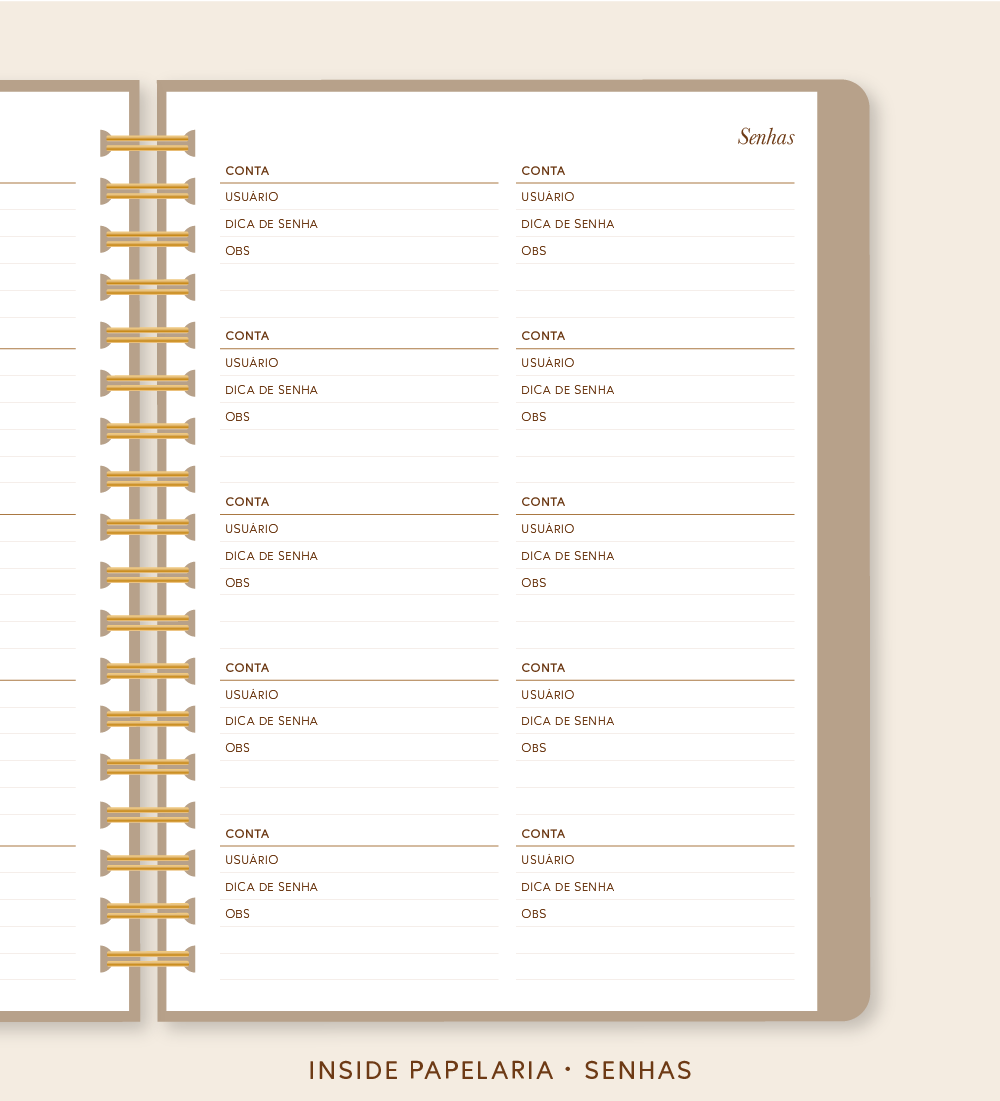 Insert Planner - Senhas | 120g/m²