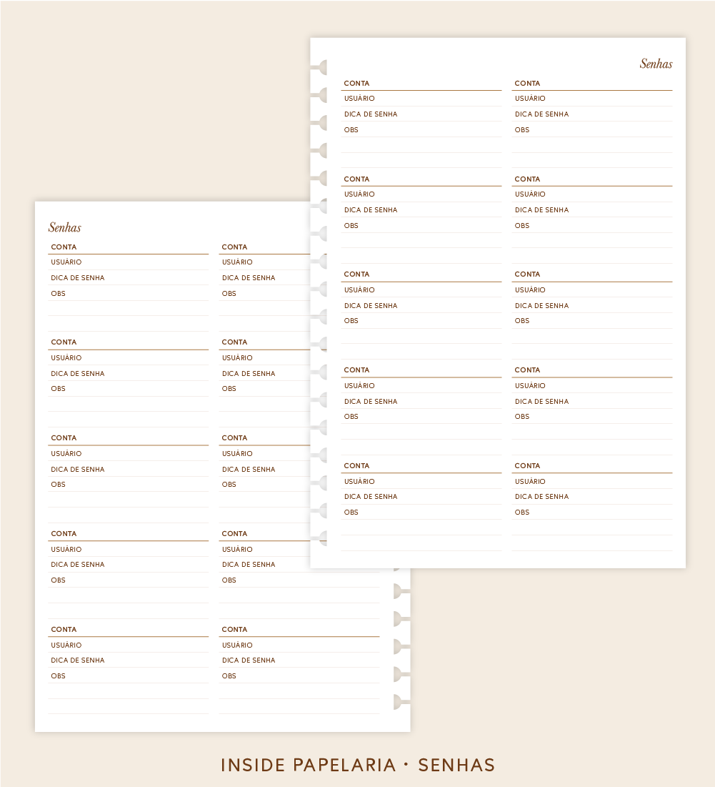 Insert Planner - Senhas | 120g/m²
