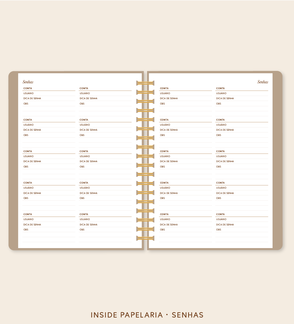 Insert Planner - Senhas | 120g/m²