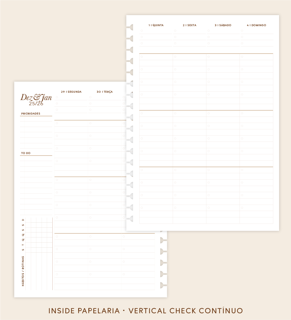 Insert Planner - Visões 2026 (somente semanas e/ou dias) - Meses Contínuos | 120g/m²