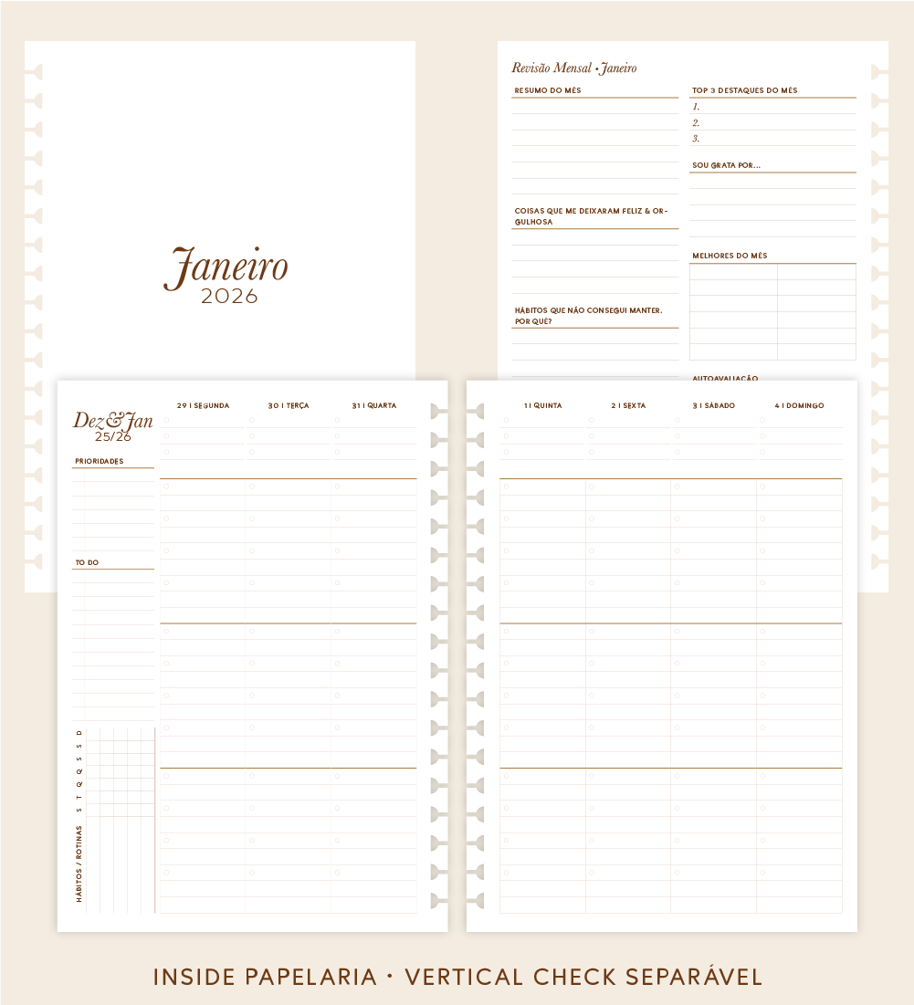 Insert Planner - Visões 2026 (somente semanas e/ou dias) - Meses Separados | 120g/m²