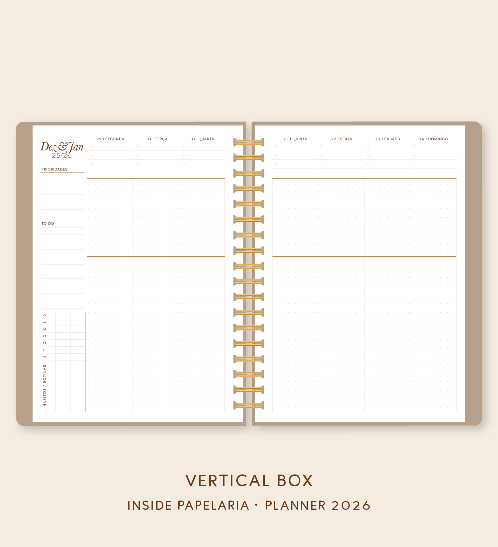 Insert Planner - Visões 2026 (somente semanas e/ou dias) - Meses Contínuos | 120g/m²