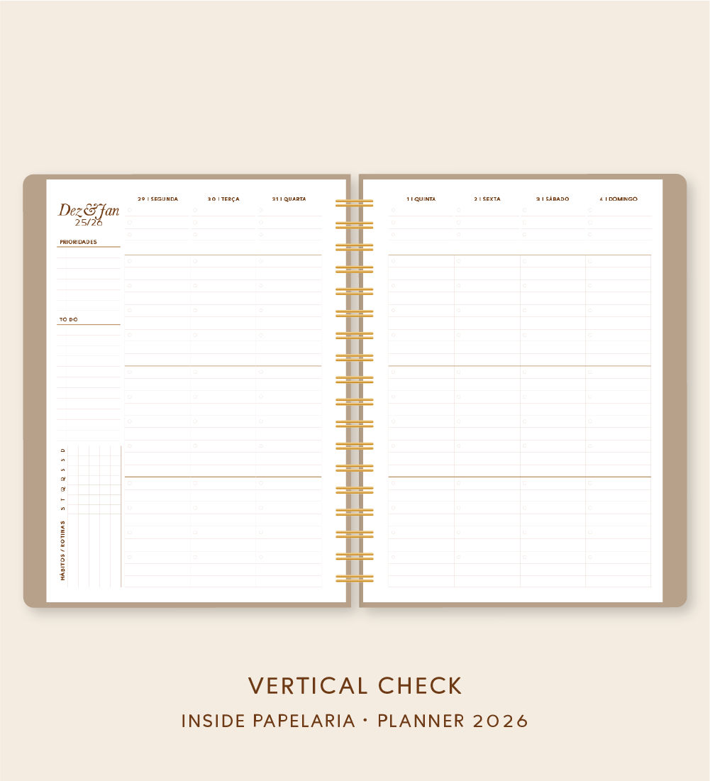 Insert Planner - Visões 2026 (somente semanas e/ou dias) - Meses Contínuos | 120g/m²
