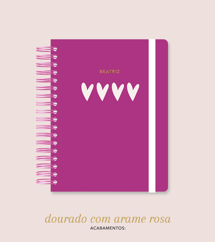 Capa + Espiral Colegial Corações 7 | com Bolso e Divisórias