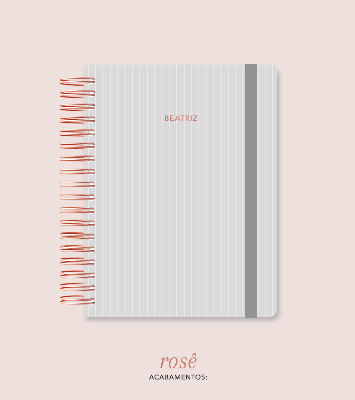 Capa + Espiral Colegial Cinza Listrado | com Bolso e Divisórias