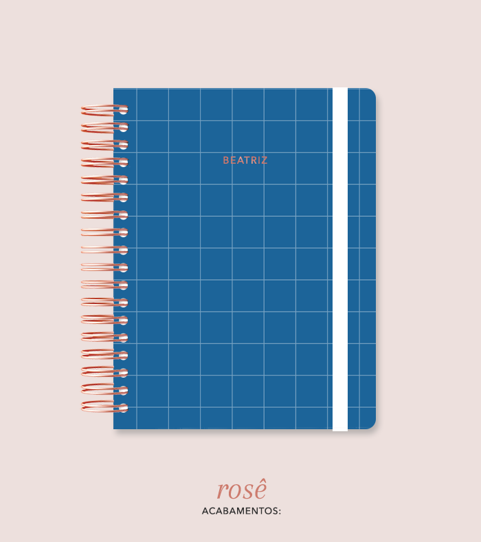 Capa + Espiral Colegial Navy Quadriculado | com Bolso e Divisórias