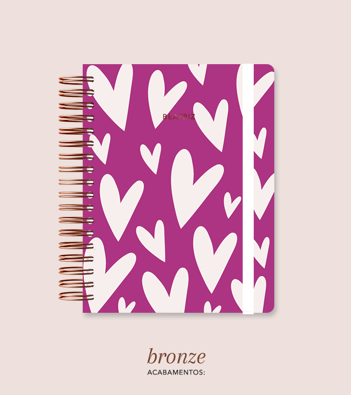Capa + Espiral Colegial Corações 6 | com Bolso e Divisórias