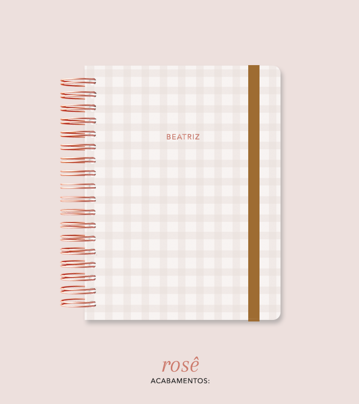 Capa + Espiral Mini Marrom Xadrez | com Bolso e Divisórias
