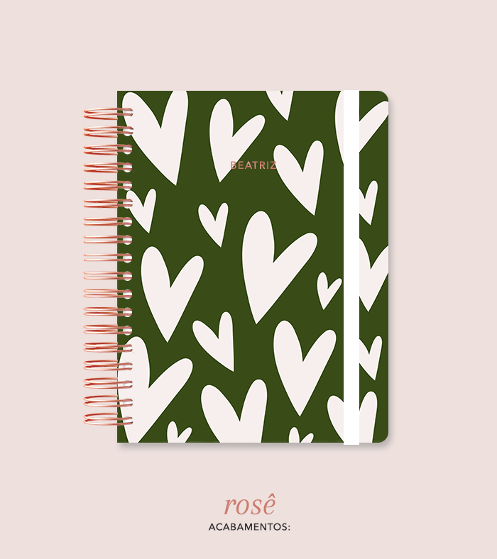 Capa + Espiral Colegial Corações 4 | com Bolso e Divisórias