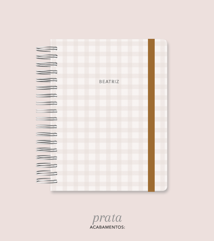 Capa + Espiral Mini Marrom Xadrez | com Bolso e Divisórias
