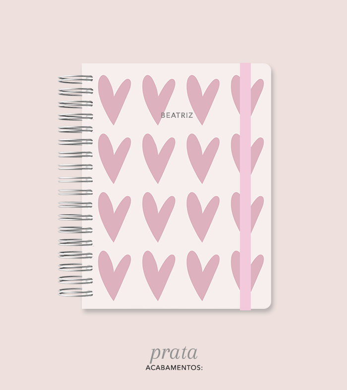 Capa + Espiral Colegial Corações 1 | com Bolso e Divisórias