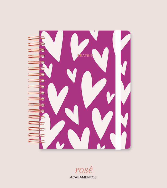Capa + Espiral Colegial Corações 6 | com Bolso e Divisórias