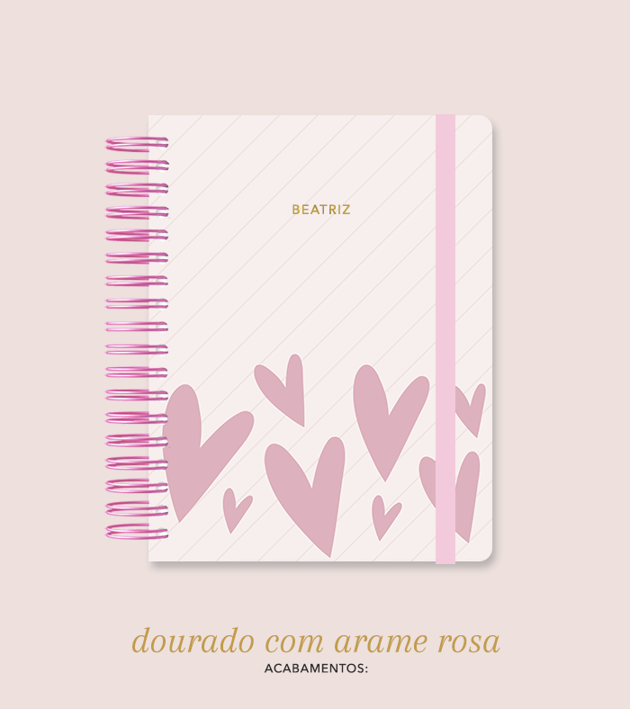 Capa + Espiral Colegial Corações 2 | com Bolso e Divisórias