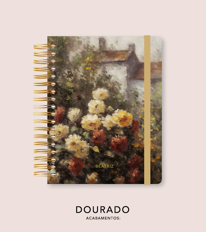 Capa + Espiral Colegial Jardim Secreto Pintura 01 | com Bolso e Divisórias