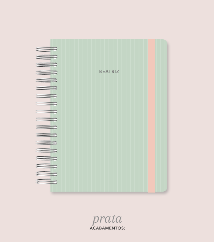 Capa + Espiral Colegial Verde Listrado | com Bolso e Divisórias