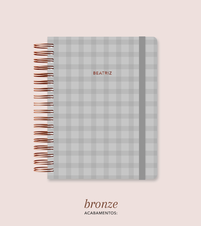 Capa + Espiral Colegial Cinza Xadrez | com Bolso e Divisórias