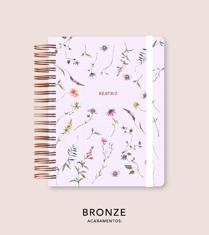 Capa + Espiral Colegial Lilás Floral | com Bolso e Divisórias