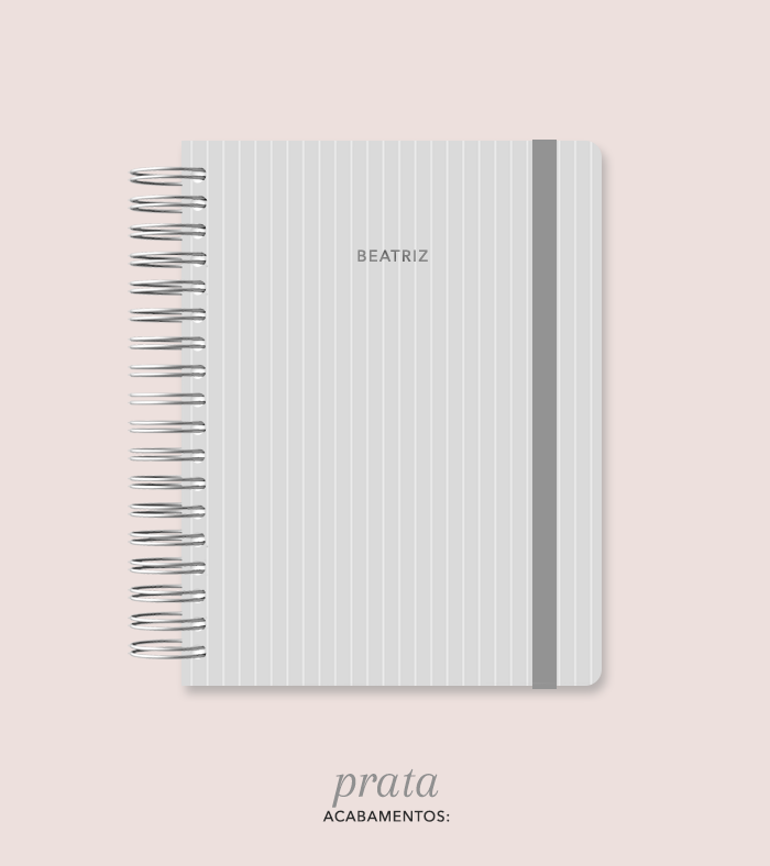 Capa + Espiral Colegial Cinza Listrado | com Bolso e Divisórias