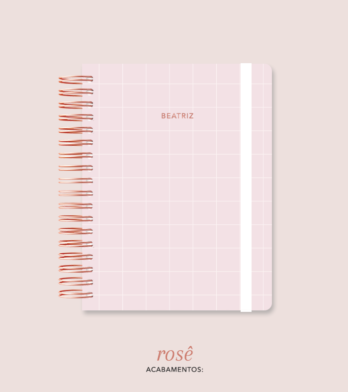 Capa + Espiral Colegial Rosa Quadriculado | com Bolso e Divisórias